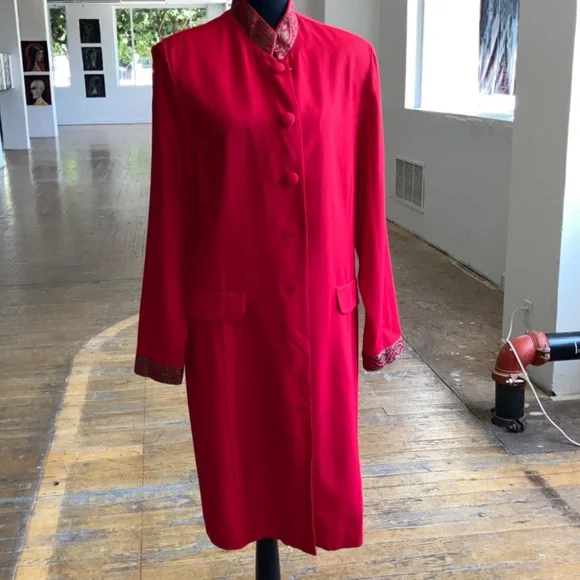 Red, medium length high neckline embellished, vintage jacket - Picture 9 of 11